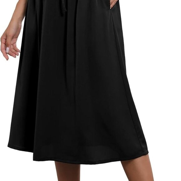 Flowy Skirt Midi Length Elastic High Waist A-Line Skirt with Pockets Boho for Wo - Picture 1 of 6